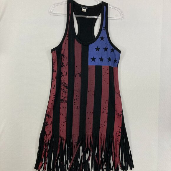 VENUS Medium Stretch Fringe American Flag Swim Cover Up Boho Festival - Picture 1 of 10